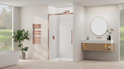 Schuifdeur Van Rijn Products ST09 Aan Vast Deel 180x200 cm 8 mm Helder Glas Softclose Incl. Beslag en Greep Geborsteld Koper Schuifdeur Van Rijn Products ST09 Aan Vast Deel 180x200 cm 8 mm Helder Glas Softclose Incl. Beslag en Greep Geborsteld Koper