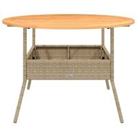 Tuintafel met acaciahouten blad Ø110x71 cm poly rattan beige - thumbnail