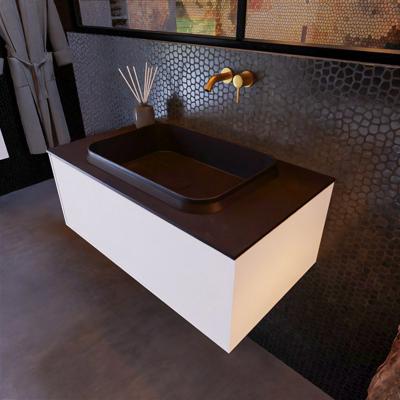 Badkamermeubelset Mondiaz Erin 80 cm met 1 Lade met RIDGE Wastafel Midden Urban Zonder Kraangaten Greeploos Mat Carrara