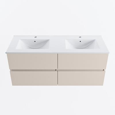 MONDIAZ VICA 120cm badmeubel onderkast Linen 4 lades. Wastafel DENIA dubbel 2 kraangaten, kleur Glanzend Wit.