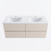 MONDIAZ VICA 120cm badmeubel onderkast Linen 4 lades. Wastafel DENIA dubbel 2 kraangaten, kleur Glanzend Wit. - thumbnail