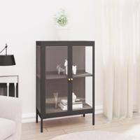 Dressoir 75x35x105 cm staal en glas antracietkleurig - thumbnail