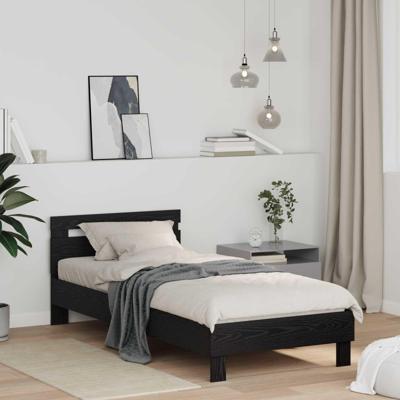 Bedframe met hoofdeinde Zwart Eiken 75 x 190 cm Bewerkt hout