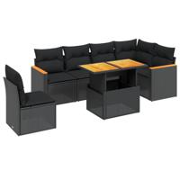 7-delige Loungeset met kussens poly rattan zwart - thumbnail