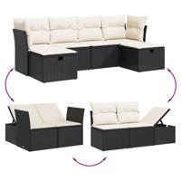 6-delige Loungeset met kussens poly rattan zwart - thumbnail
