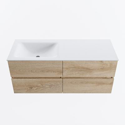 MONDIAZ VICA 120cm badmeubel onderkast Washed Oak 4 lades. Wastafel CLOUD links 1 kraangat, kleur Talc.
