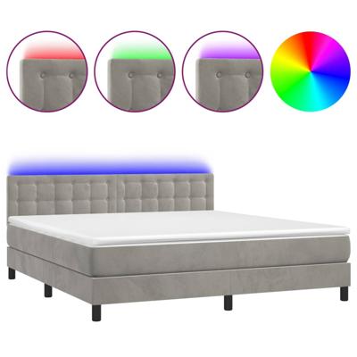 Boxspring met matras en LED fluweel lichtgrijs 160x200 cm