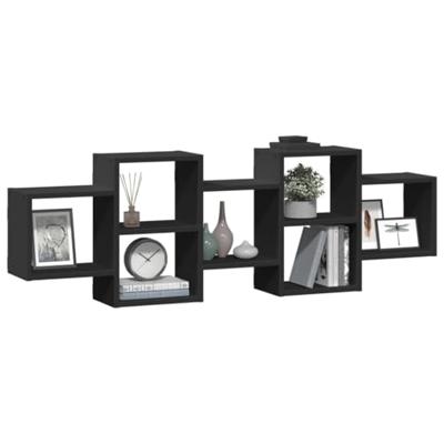 Wandschap 129x18x42 cm bewerkt hout zwart