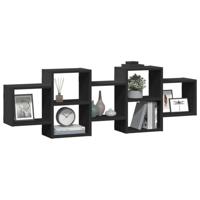 Wandschap 129x18x42 cm bewerkt hout zwart - thumbnail