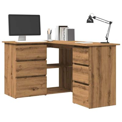 Hoekbureau 145x100x76 cm bewerkt hout artisanaal eikenkleur