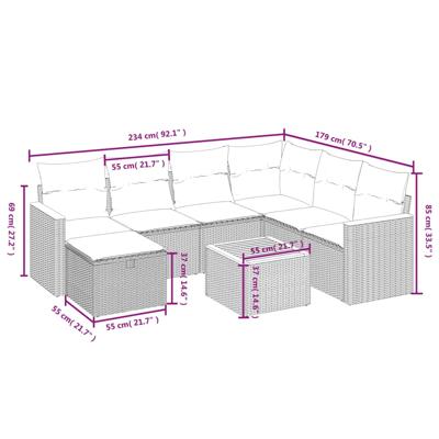7-delige Loungeset met kussens poly rattan beige - thumbnail