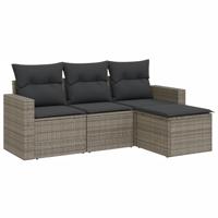 5-delige Loungeset met kussens poly rattan grijs - thumbnail