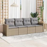 4-delige Loungeset met kussens poly rattan beige - thumbnail