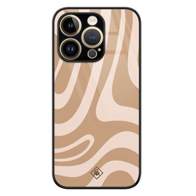 iPhone 14 Pro Max glazen hardcase - Abstract swirl beige iPhone 14 Pro Max glazen hardcase - Abstract swirl beige