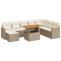 9-delige Loungeset met kussens poly rattan acacia beige - thumbnail