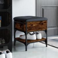 Schoenenbank 42x42x45 cm bewerkt hout gerookt eikenkleurig - thumbnail