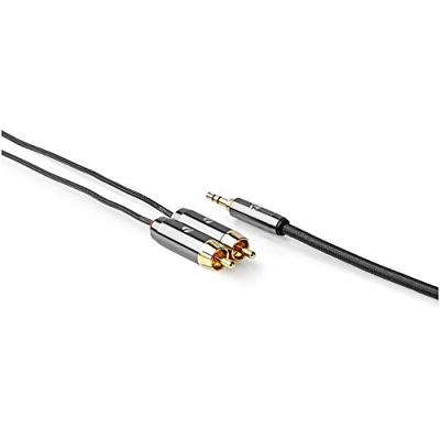 Stereo-Audiokabel | 3,5 mm Male - 2x RCA Male | Gun Metal Grey | Gevlochten kabel Stereo-Audiokabel | 3,5 mm Male - 2x RCA Male | Gun Metal Grey | Gevlochten kabel