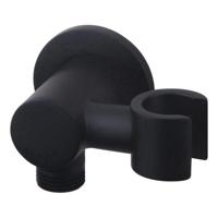 Wiesbaden Wandaansluitbocht met kantelbare handdouchehouder rond 1/2" mat zwart - thumbnail
