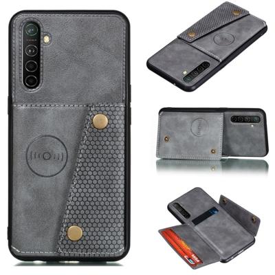Voor OPPO Realme XT schokbestendige magnetische PU + TPU beschermhoes met kaartsleuven (grijs)
