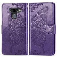 Butterfly Love bloemen reliëf horizontale Flip lederen case voor LG K50 met houder & kaartsleuven & portemonnee & Lanyard (Drak paars) - thumbnail