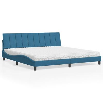 Bed met matras "Hanko" fluweel blauw 200x200 cm