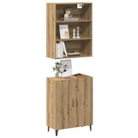 Dressoir met wandkast bewerkt hout artisanaal eikenkleur - thumbnail