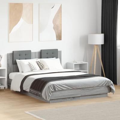 Bedframe met hoofdeinde grijs sonoma eiken 135x190 cm