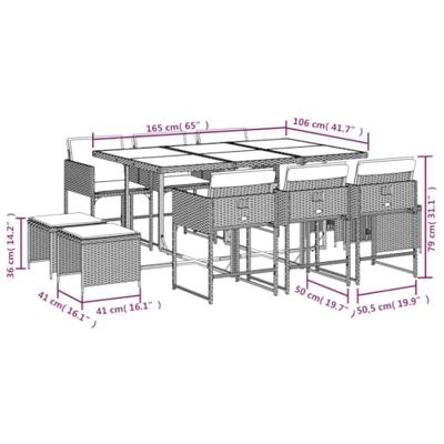 11-delige Tuinset met kussens poly rattan zwart - thumbnail