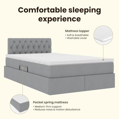 Opbergbed met LED met matras Lichtgrijs 120 x 190 cm Stof