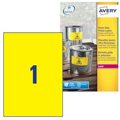 Avery-Zweckform L6111-20 Folie-etiketten 210 x 297 mm Polyester folie Geel 20 stuk(s) Permanent hechtend Laser (kleur), Laser (zwart/wit), Kopiëren (kleur),