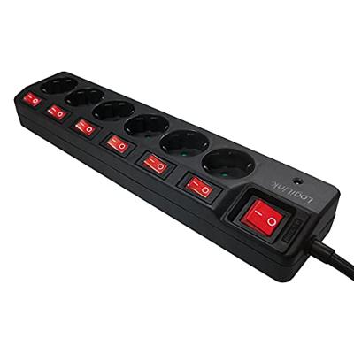 LogiLink LPS233 Overspanningsveilige stekkerdoos 6-voudig Zwart Randaarde stekker 1 stuk(s)