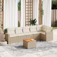 7-delige Loungeset met kussens poly rattan beige - thumbnail