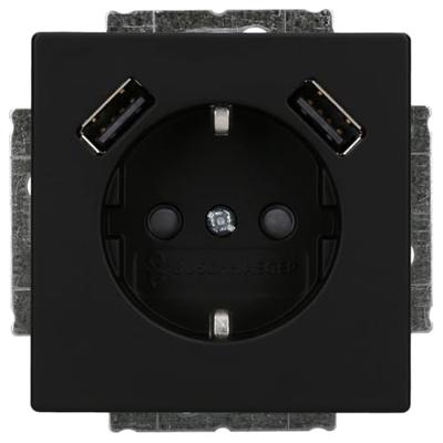 BJ stopcontact met USB 2-voudig lader Future Lineair mat zwart