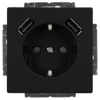 BJ stopcontact met USB 2-voudig lader Future Lineair mat zwart - thumbnail