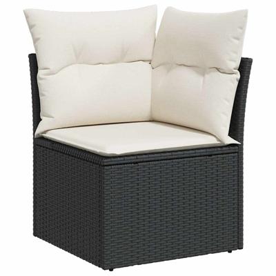 5-delige Loungeset met kussens poly rattan zwart - thumbnail