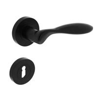 Deurkruk George op ronde rozet 52x10mm met nokken + sleutelplaatjes mat zwart - thumbnail
