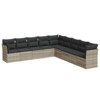 9-delige Loungeset met kussens poly rattan lichtgrijs - thumbnail