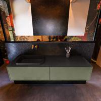 Badkamermeubelset Mondiaz Erin 150 cm met 2 Lades met RIDGE Wastafel Links Urban Zonder Kraangaten Greeploos Mat Army - thumbnail