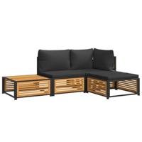 4-delige Loungeset met kussens massief acaciahout - thumbnail