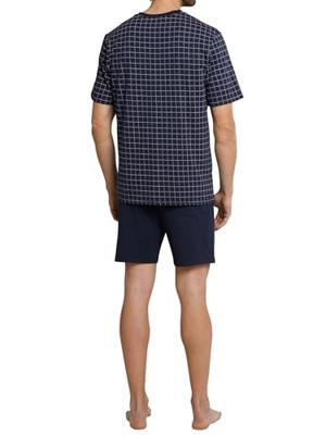 Heren shortama - Ebony Blue - Ruit - Katoenen zomer pyjama korte broek korte mouw