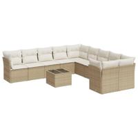 11-delige Tuinset met kussens poly rattan beige - thumbnail