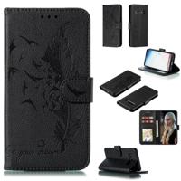 Feather patroon Litchi textuur horizontale Flip lederen draagtas met portemonnee & houder & kaartsleuven voor Galaxy S10 (zwart) - thumbnail