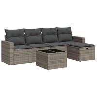 6-delige Loungeset met kussens poly rattan grijs - thumbnail