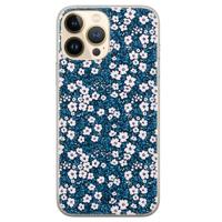 iPhone 13 Pro Max siliconen hoesje - Bloemen blauw - thumbnail