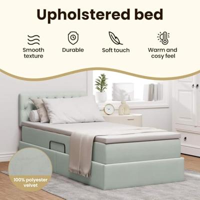 Opbergbed met LED met matras Lichtgrijs 90 x 190 cm Fluweel