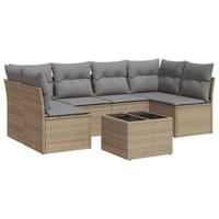 7-delige Loungeset met kussens poly rattan beige - thumbnail