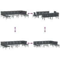 6-delige Tuinbankenset met kussens gepoedercoat staal zwart - thumbnail