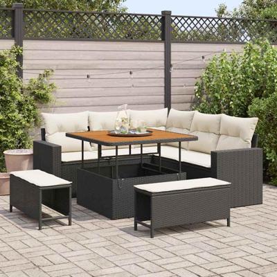 Tuinbankenset 8 pcs Zwart poly rattan