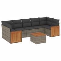 8-delige Loungeset met kussens poly rattan grijs - thumbnail