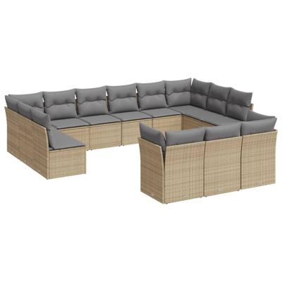14-delige Loungeset met kussens poly rattan beige